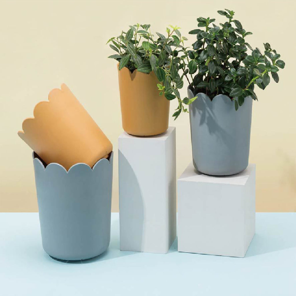 Modern Plastic Plant Pot with Saucer, 10.5 cm – Orange