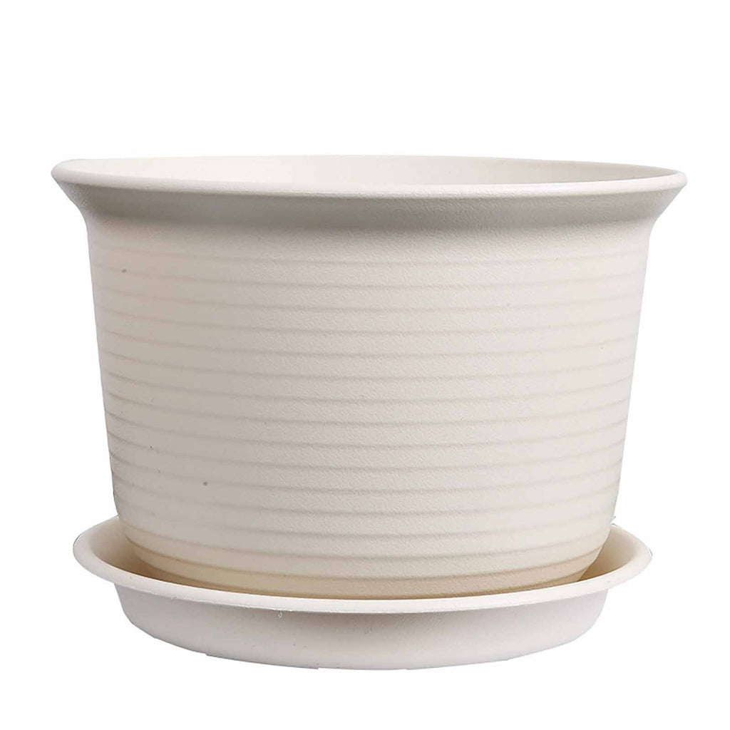 Plastic Plant Pot with Saucer, 15.4 x 10.8 cm – Beige