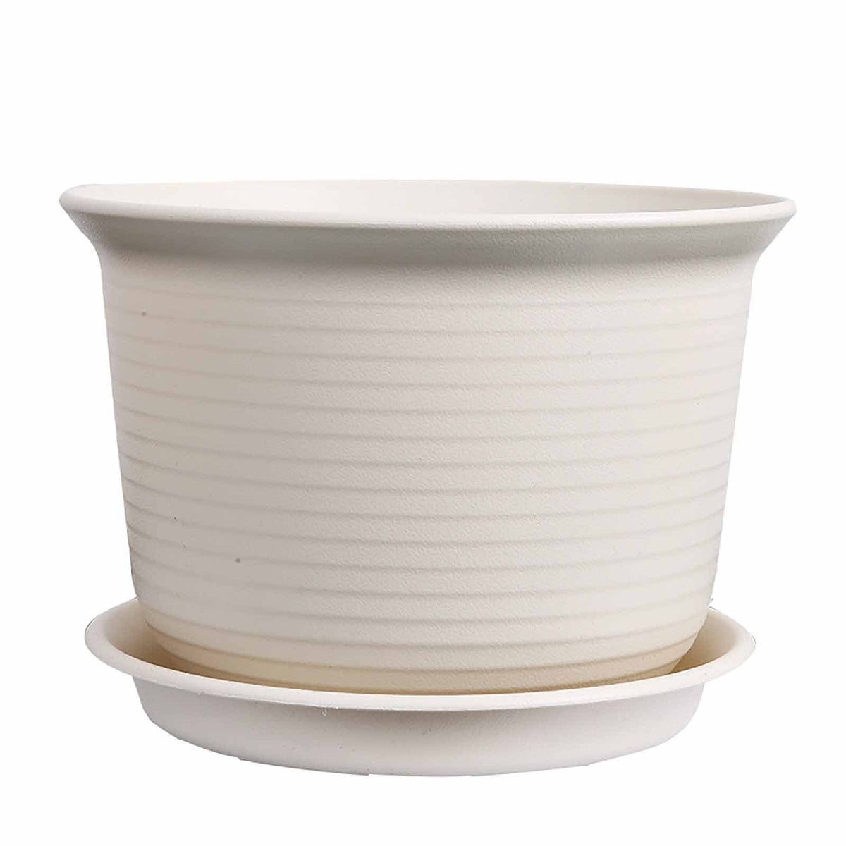 Plastic Plant Pot with Saucer, 15.4 x 10.8 cm – Beige