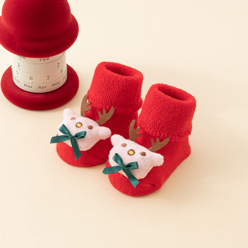 Baby's First Christmas Non-Slip Socks, Santa & Reindeer – 6 Pairs