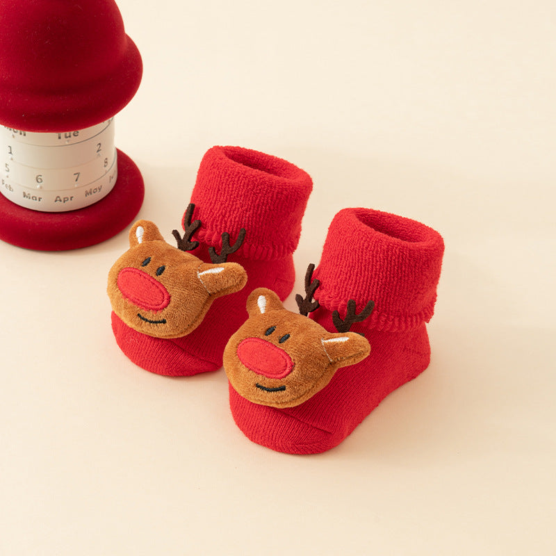 Baby's First Christmas Non-Slip Socks, Santa & Reindeer – 6 Pairs