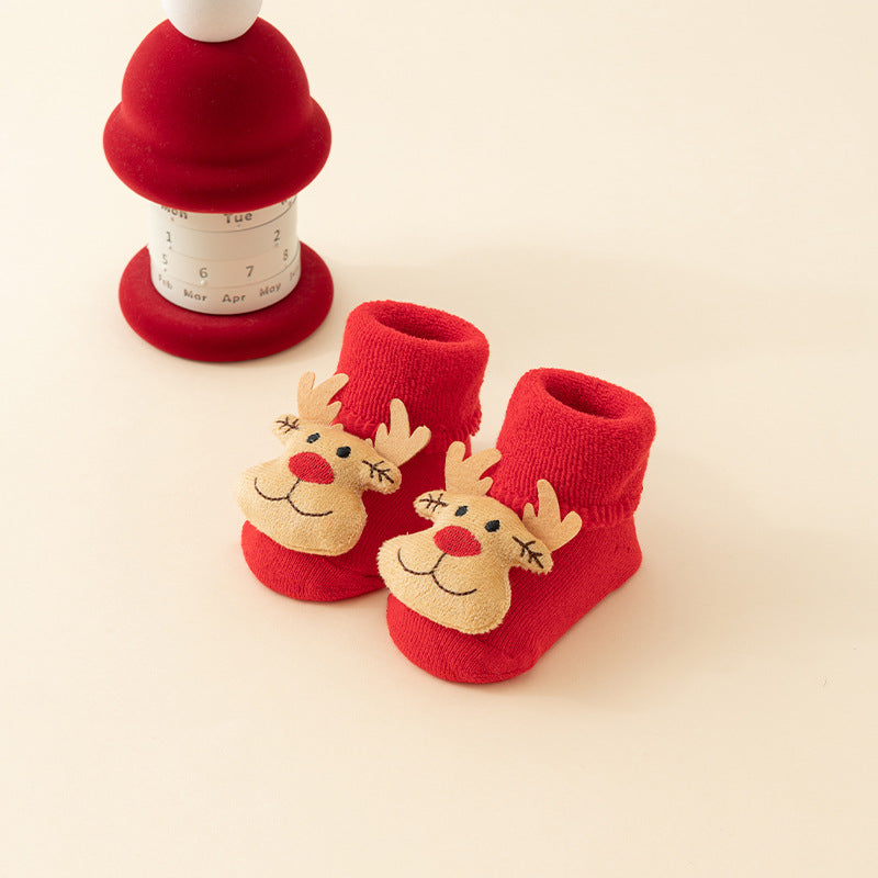 Baby's First Christmas Non-Slip Socks, Santa & Reindeer – 6 Pairs