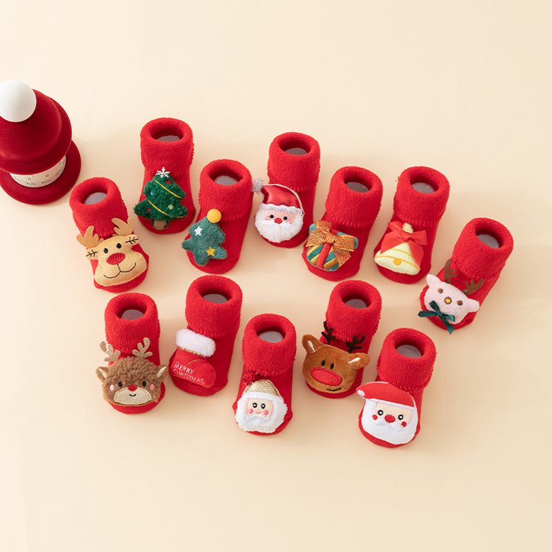 Baby's First Christmas Non-Slip Socks, Santa & Reindeer – 6 Pairs