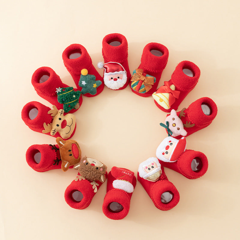 Baby's First Christmas Non-Slip Socks, Santa & Reindeer – 6 Pairs