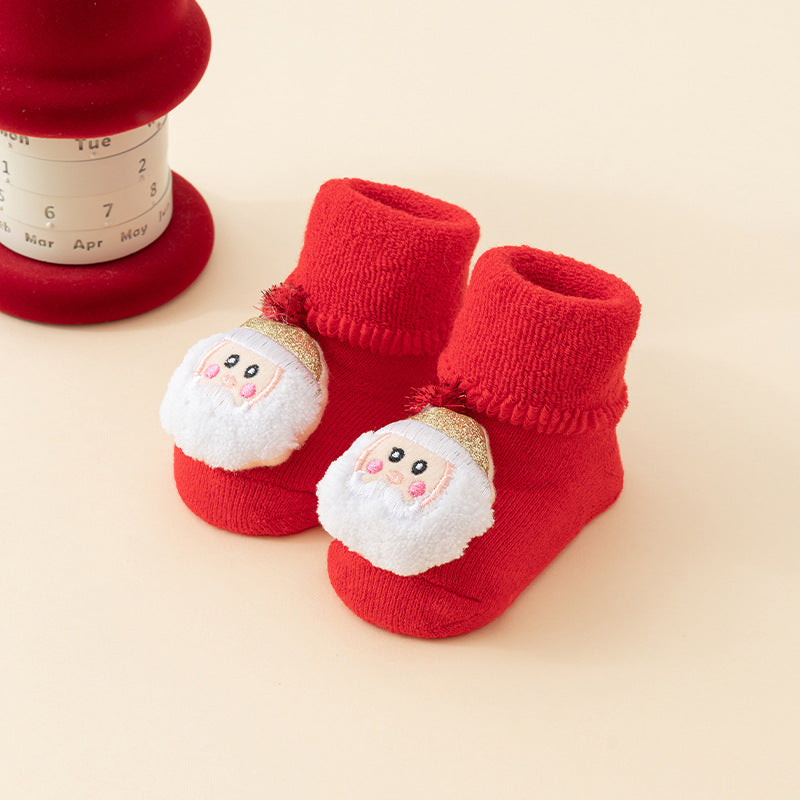 Baby's First Christmas Non-Slip Socks, 3D Snowman & Reindeer – 6 Pairs