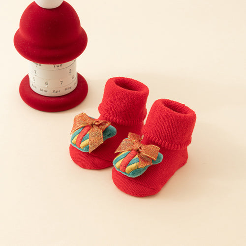 Baby's First Christmas Non-Slip Socks, 3D Snowman & Reindeer – 6 Pairs