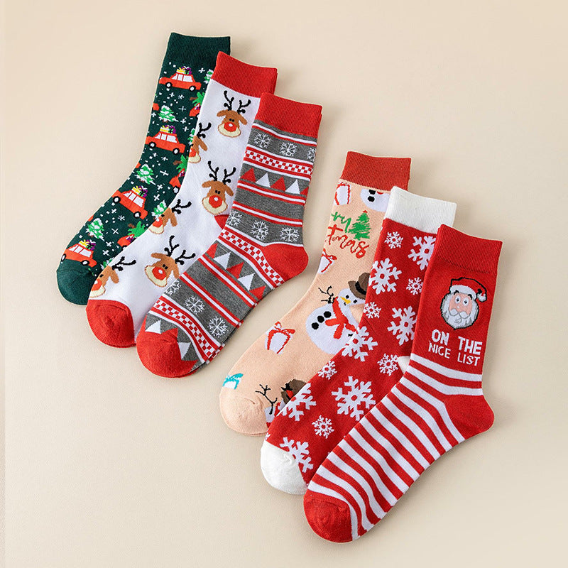 Christmas Novelty Printed Socks, Santa, Reindeer & Snowman – 6 Pairs