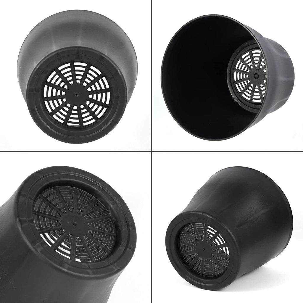 Plastic Plant Pots with Saucers, 10 cm – Pack of 8, Black