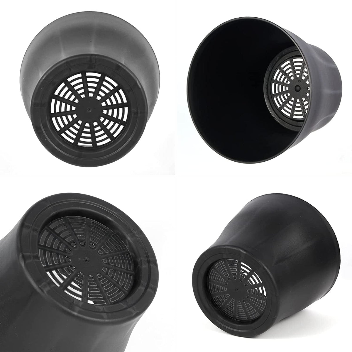 Plastic Plant Pots with Saucers, 10 cm – Pack of 8, Black