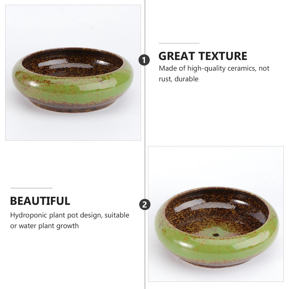 Green Ceramic Hydroponic Planter, 18.5 cm