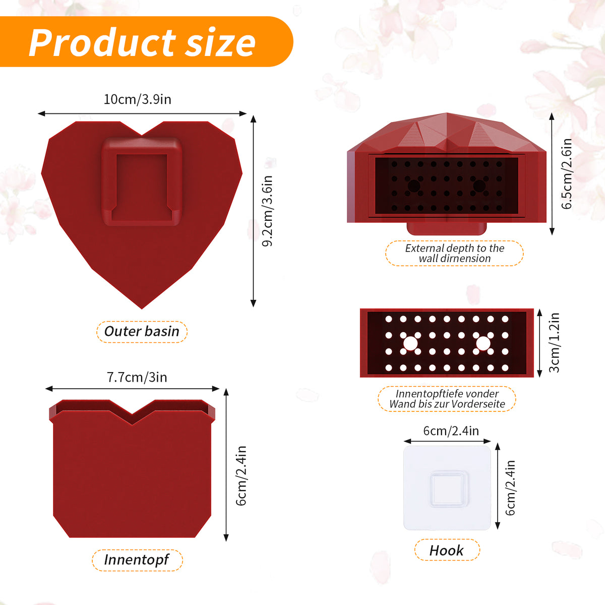 No-Drill 3D-Printed Wall Planter with Drip Tray – Red