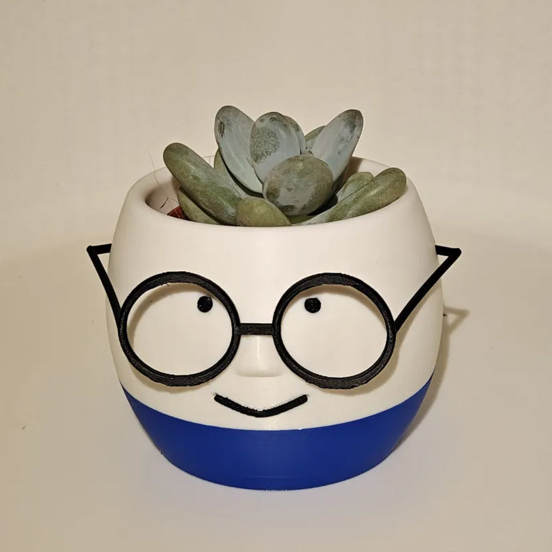 3D-Printed Planter with Glasses – White and Yellow
