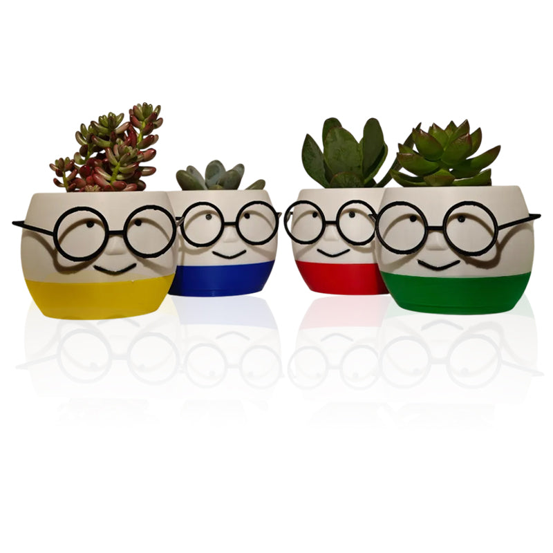 3D-Printed Planter with Glasses – White and Blue