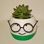 3D-Printed Planter with Glasses – White and Blue