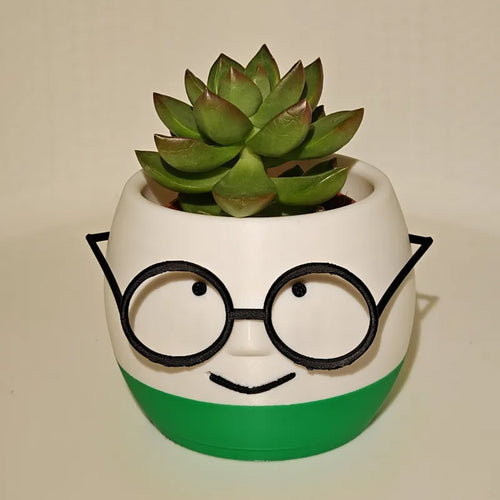 3D-Printed Planter with Glasses – White and Blue