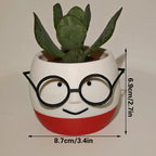 3D-Printed Planter with Glasses – White and Blue