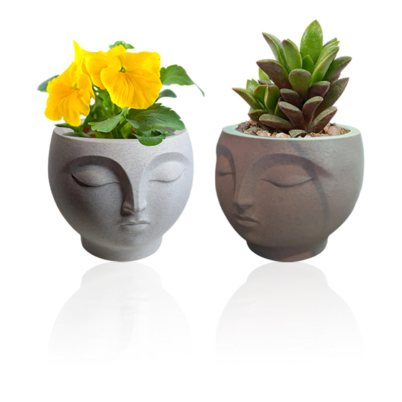 3D-Printed Serene Face Planter, Stone Look