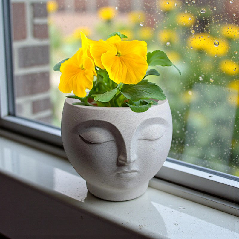 3D-Printed Serene Face Planter, Stone Look