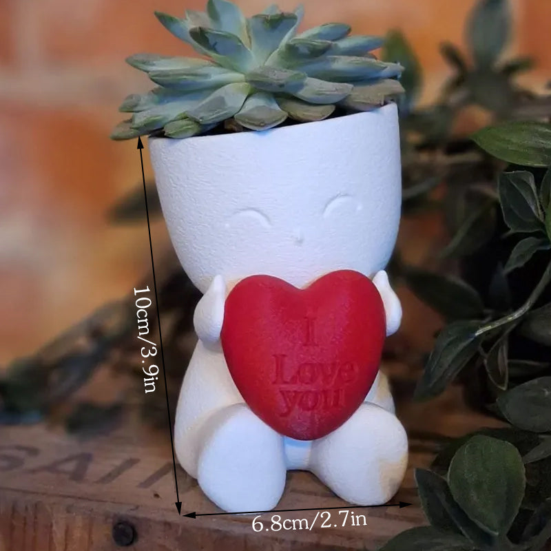 Heart Mini Succulent Planter, 3D-Printed – White and Red