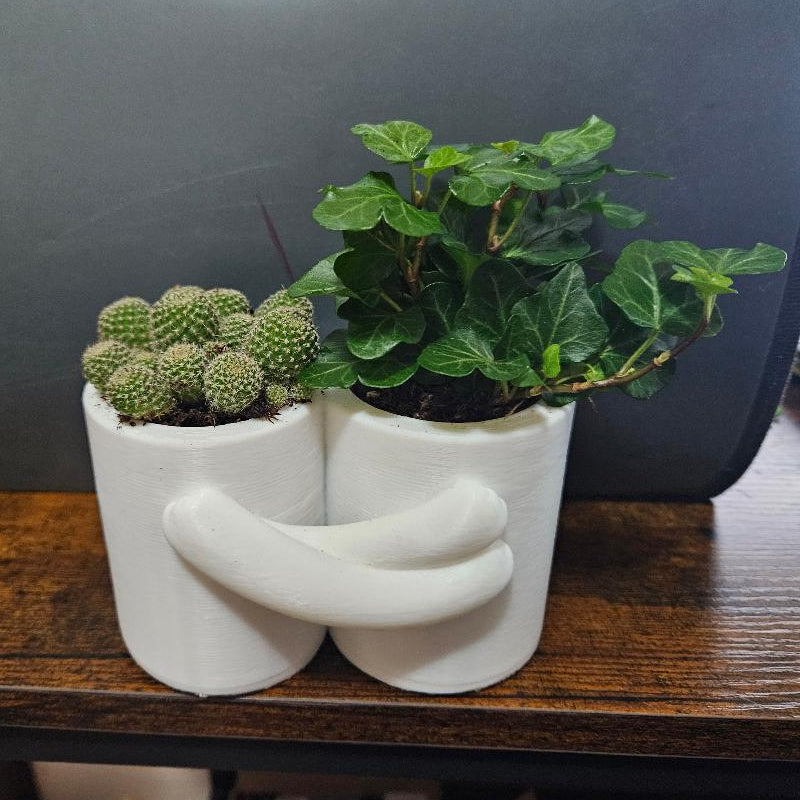 3D-Printed Hugging Planter Pair – White