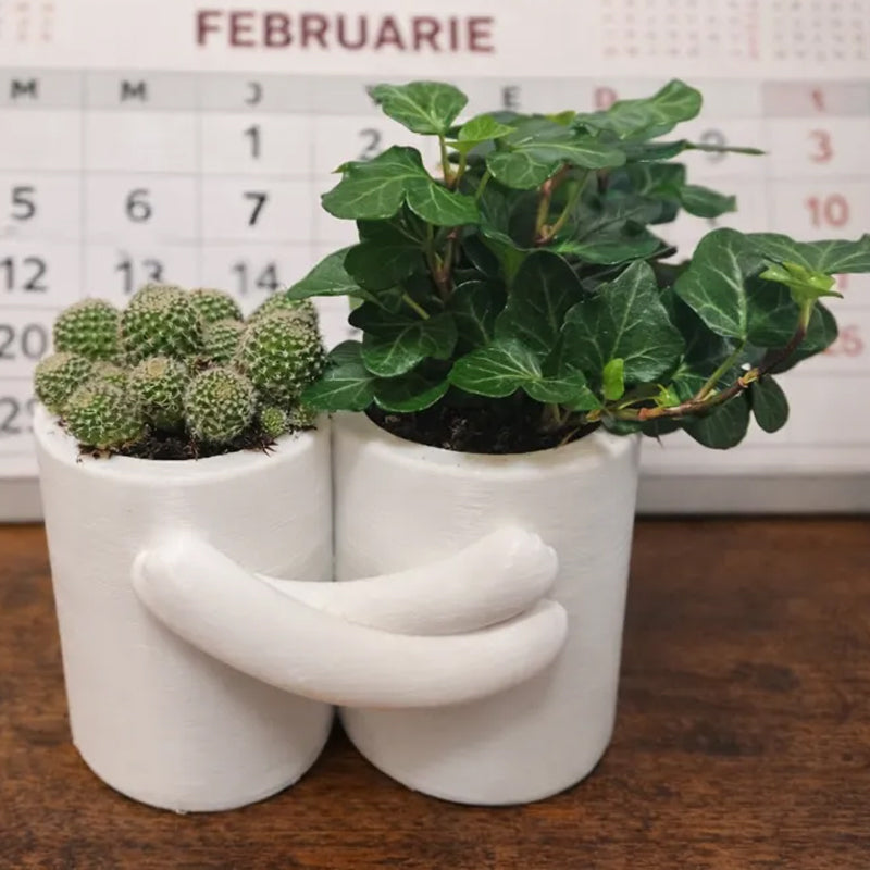 3D-Printed Hugging Planter Pair – White