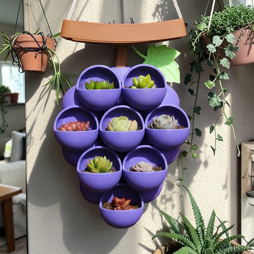 3D-Printed Grape Cluster Planter Set – Purple, Brown and Green