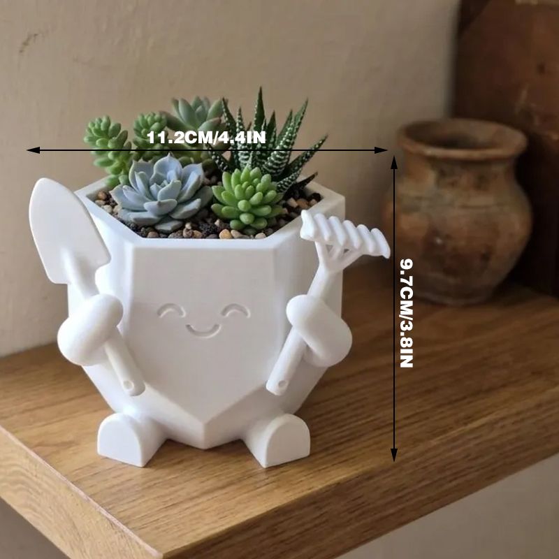 3D-Printed Smiling Gardener Planter – White
