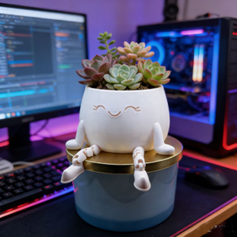 3D-Printed Sitting Figure Planter – White