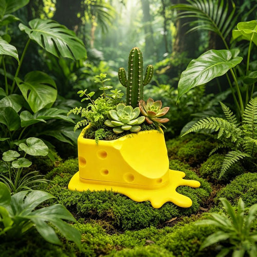 3D-Printed Cheese Trap Succulent Pot – Yellow