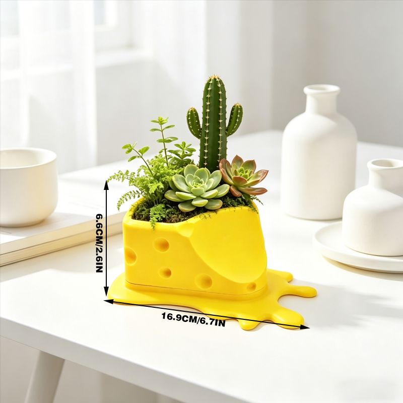 3D-Printed Cheese Trap Succulent Pot – Yellow