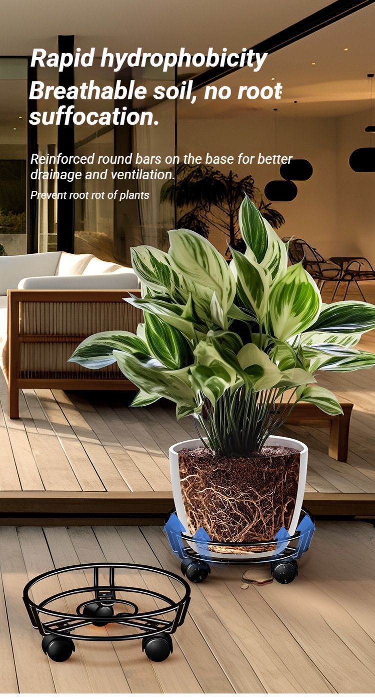 Rolling Plant Caddy with Wheels, 27.5 cm Iron Stand – Black