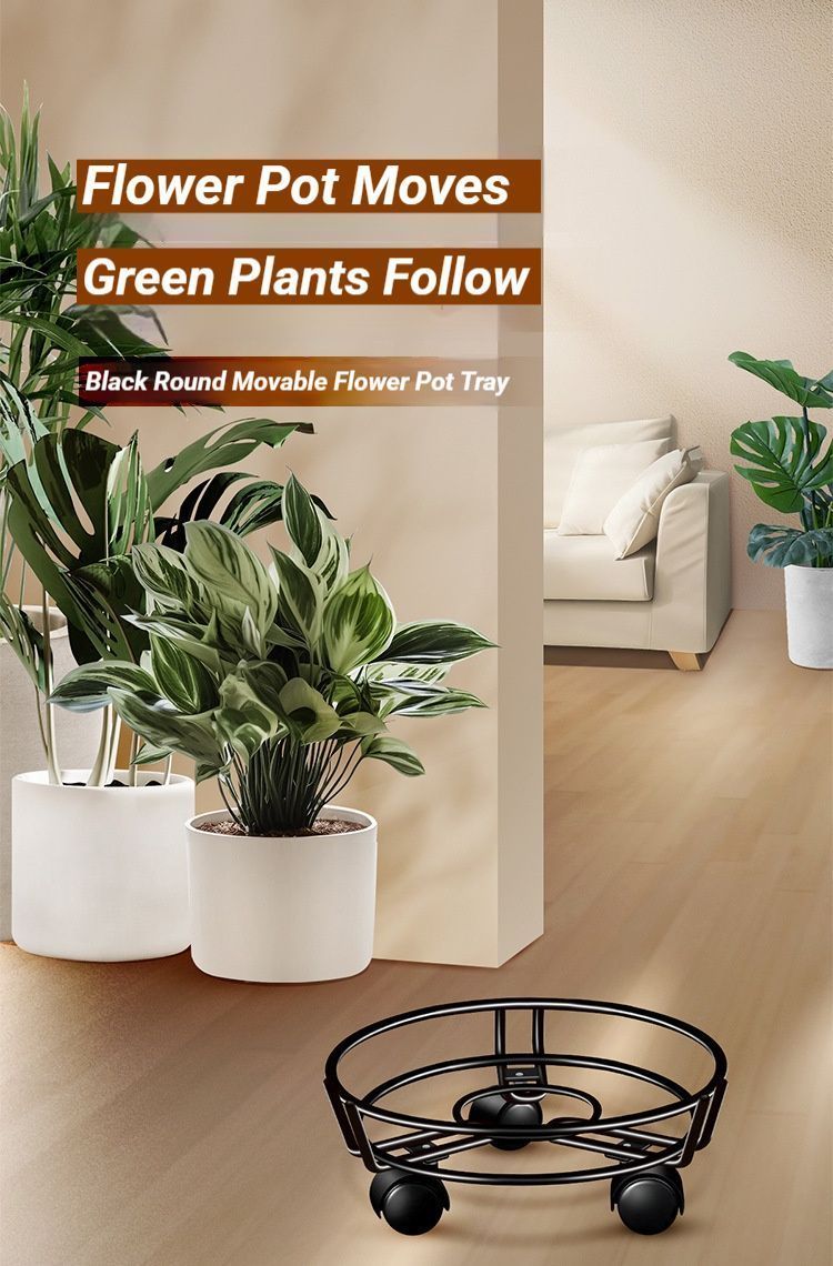 Rolling Plant Caddy with Wheels, 27.5 cm Iron Stand – Black
