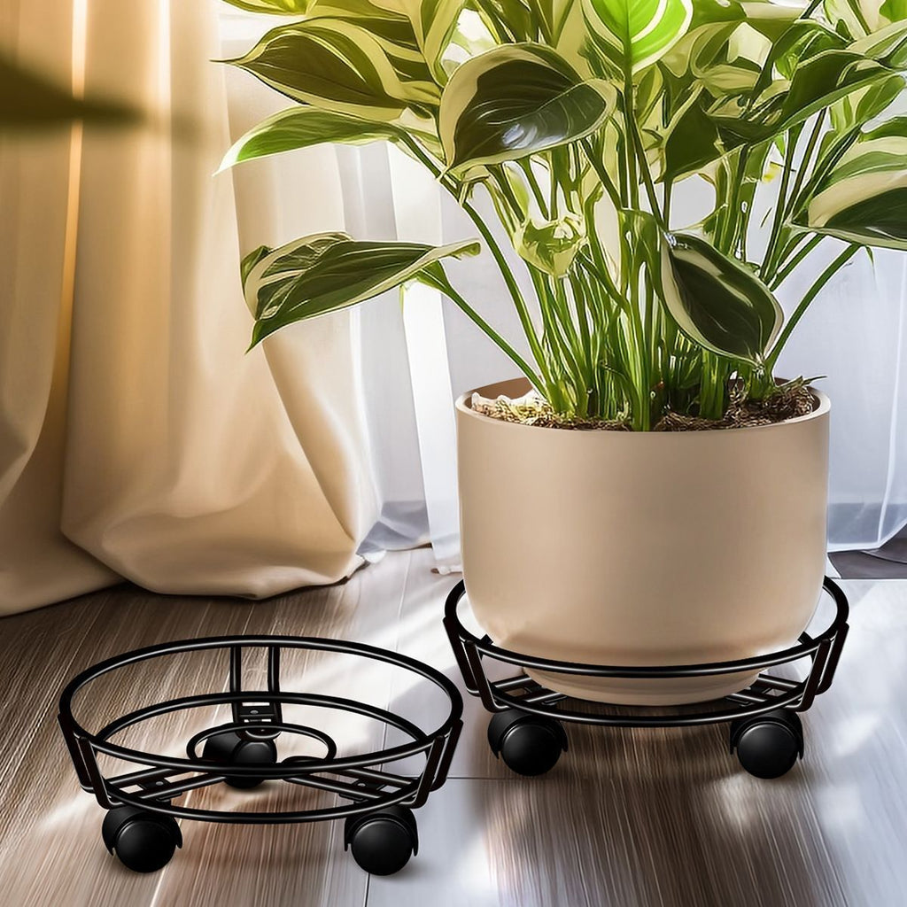 Rolling Plant Caddy with Wheels, 27.5 cm Iron Stand – Black