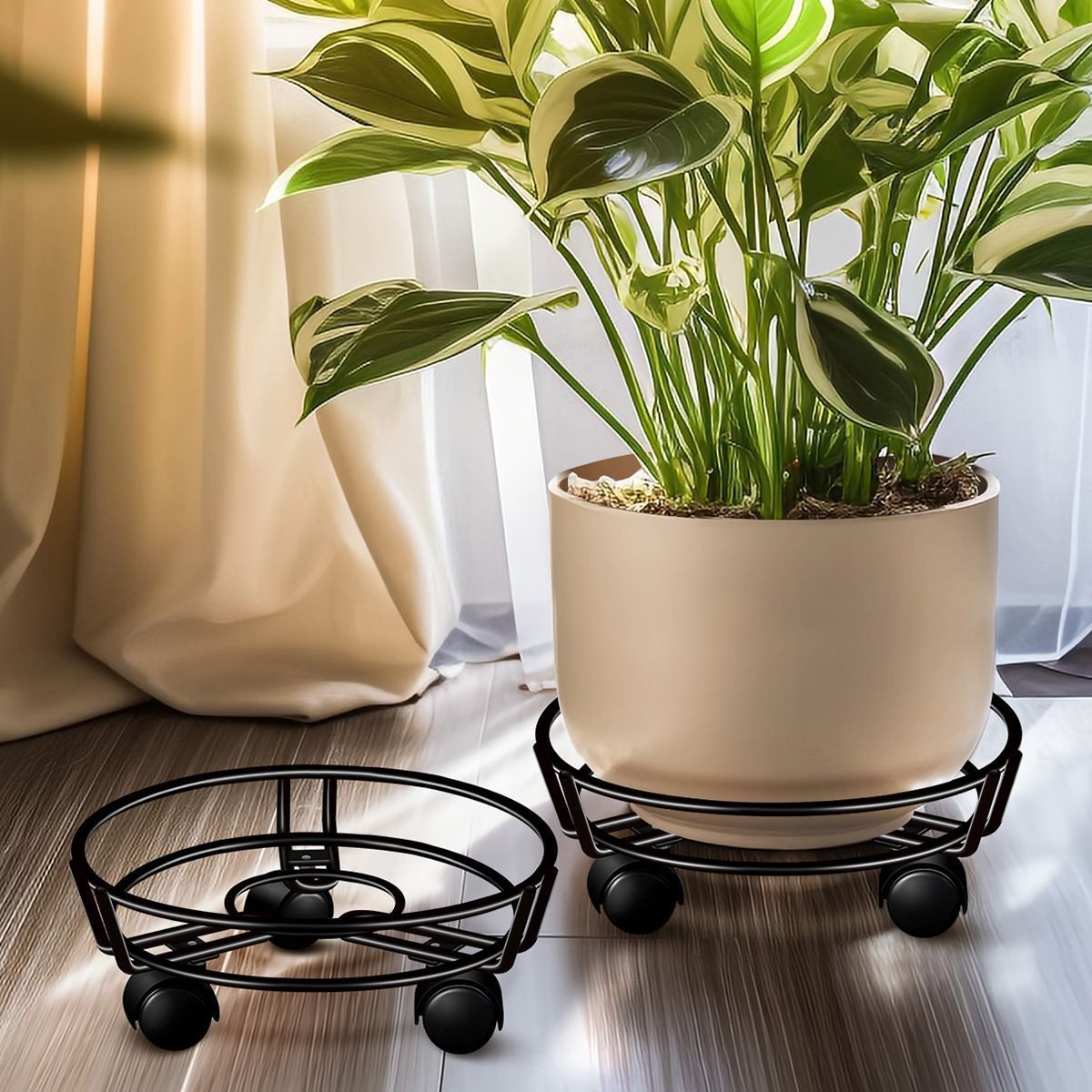 Rolling Plant Caddy with Wheels, 27.5 cm Iron Stand – Black