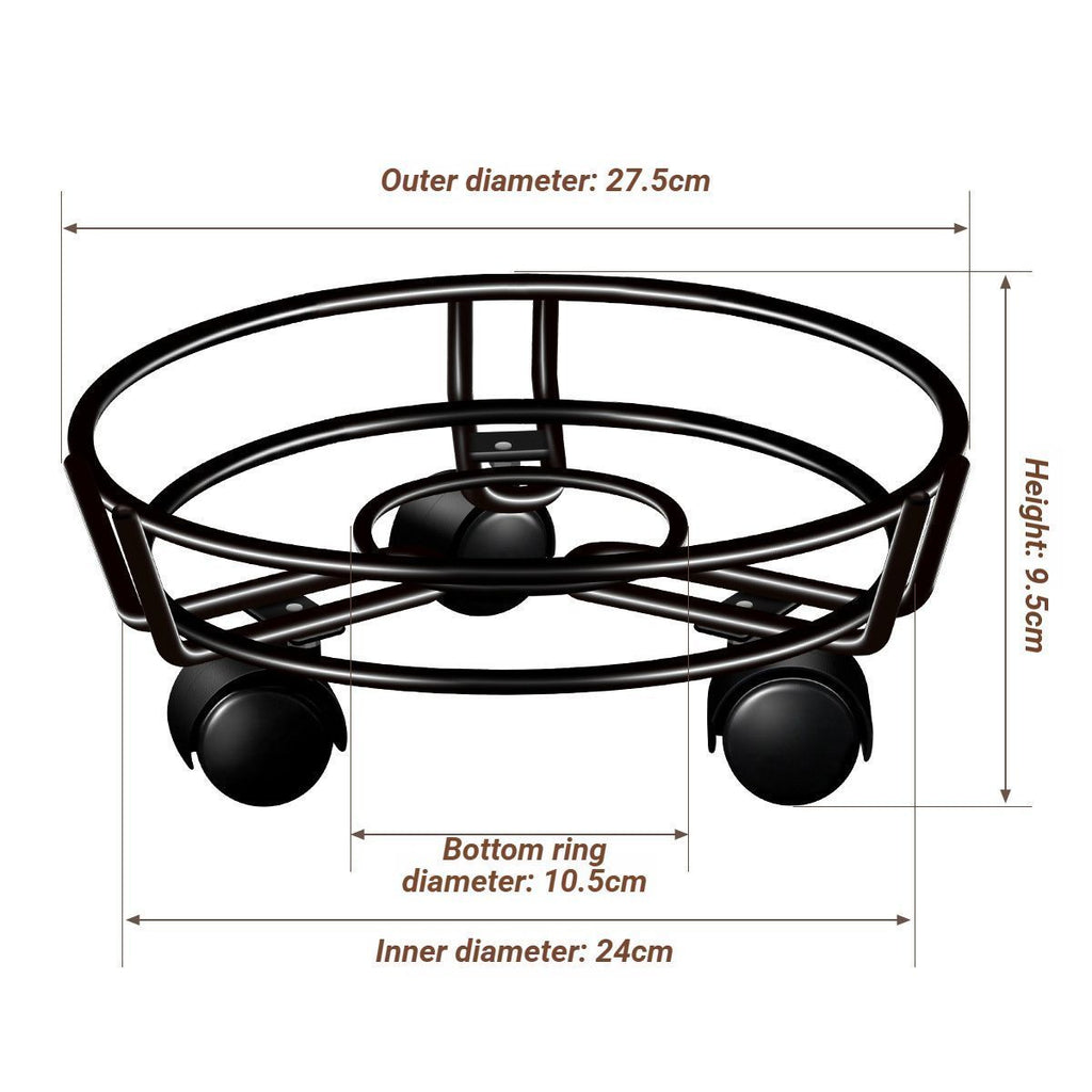 Rolling Plant Caddy with Wheels, 27.5 cm Iron Stand – Black
