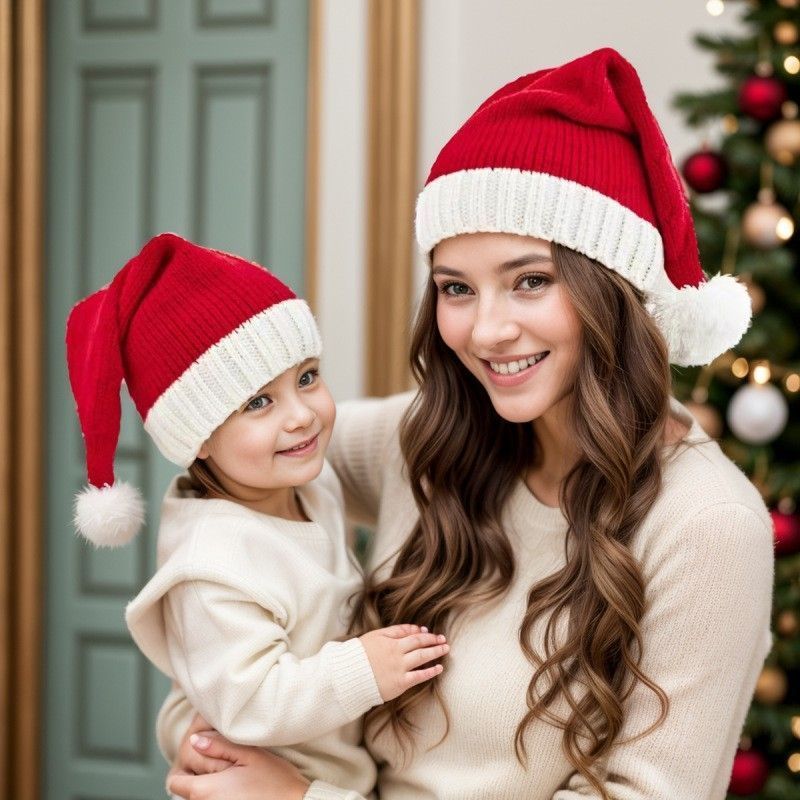 Knitted Parent & Child Red Santa Hats – Set of 2