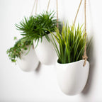 White Ceramic Wall Hanging Pots with Hangers – Set of 3