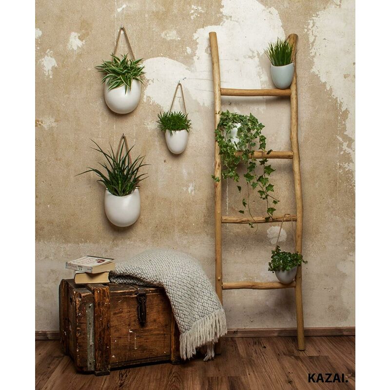 White Ceramic Wall Hanging Pots with Hangers – Set of 3