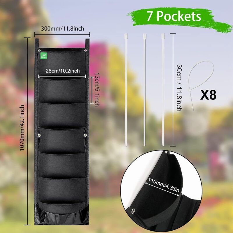 Felt Vertical Wall Planter, 7 Pockets – Pack of 2