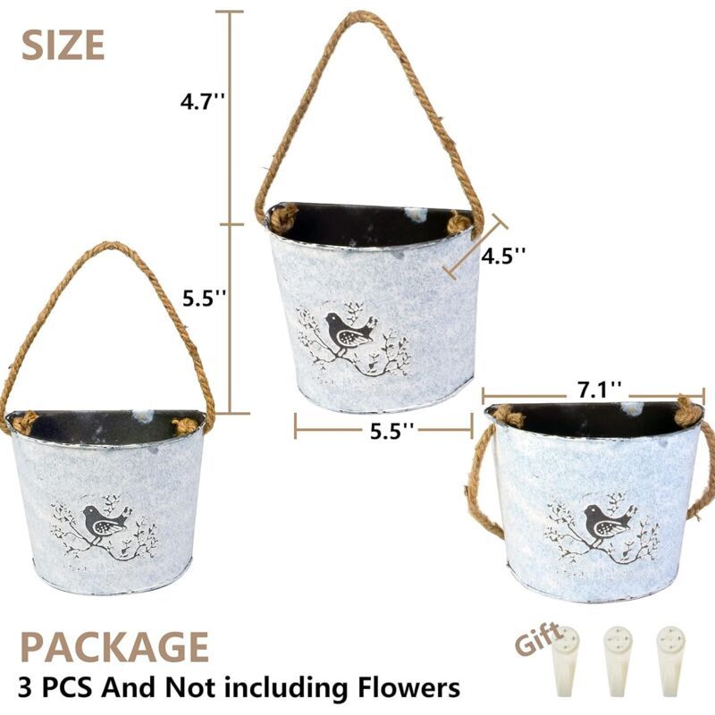 Galvanised Half-Round Wall Planters, 14 cm – Pack of 3