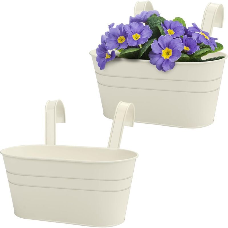 Metal Hanging Planters with Detachable Hooks, 27 x 12 cm – Pack of 2, Beige