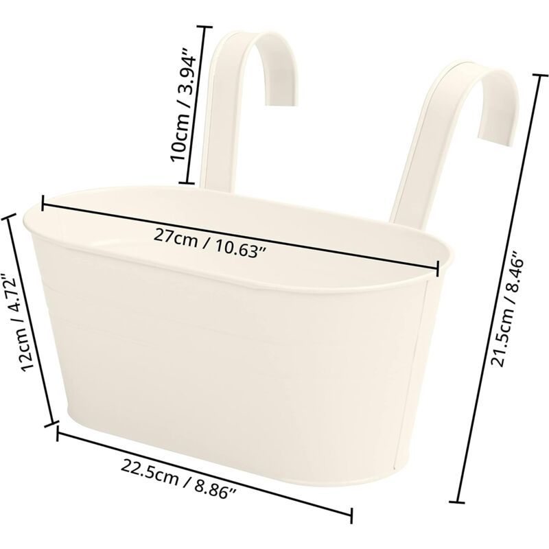 Metal Hanging Planters with Detachable Hooks, 27 x 12 cm – Pack of 2, Beige
