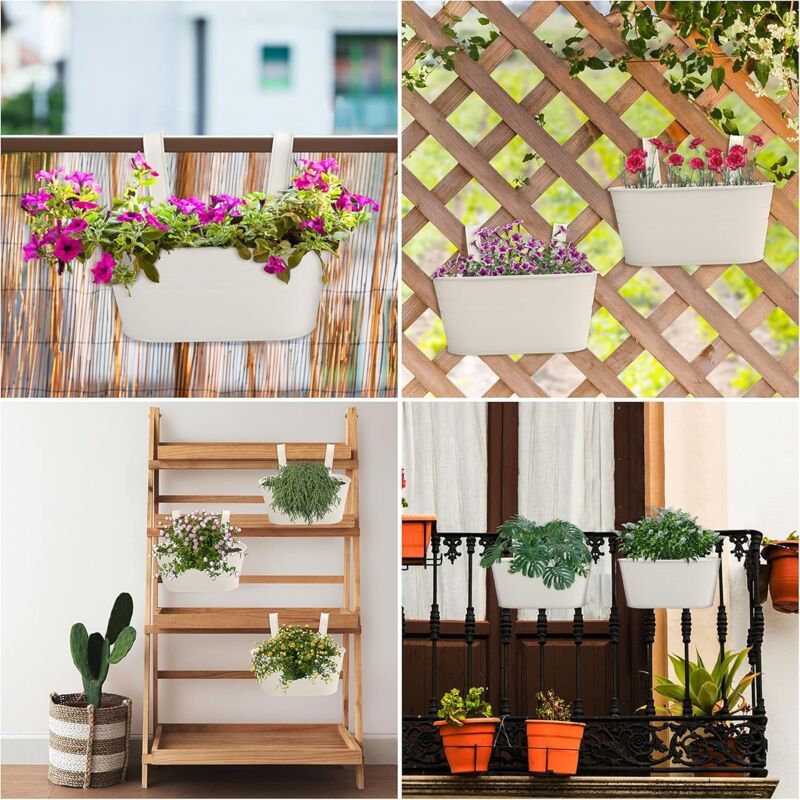 Metal Hanging Planters with Detachable Hooks, 27 x 12 cm – Pack of 2, Beige
