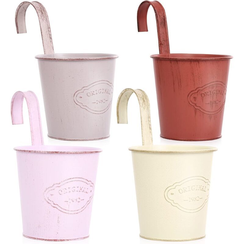 Vintage Metal Hanging Planters with Detachable Hooks – Set of 4, 11 cm