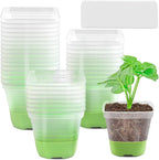 Clear Square Seedling Pots with Silicone Base, 10 cm – 12 Pack with 36 Labels