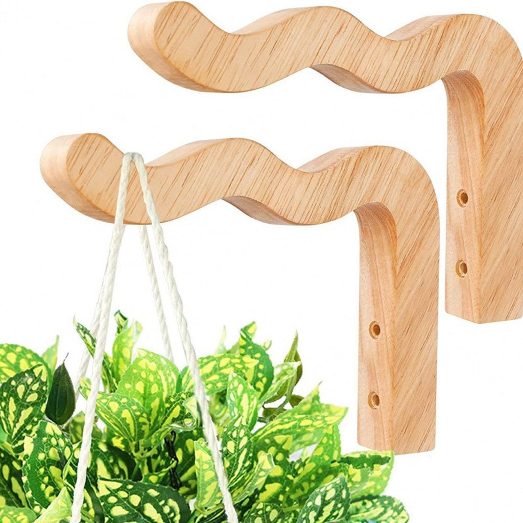 Wooden Wave Wall Hooks for Hanging Plants, 17 cm – Pack of 2