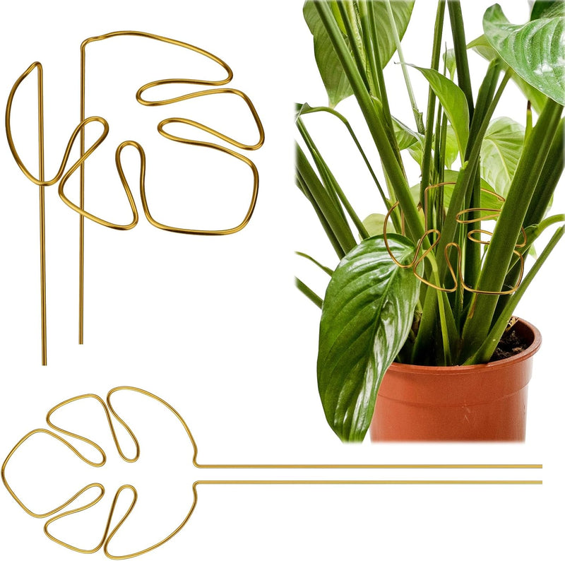 Gold Leaf Plant Support Stakes with Clips – Pack of 2