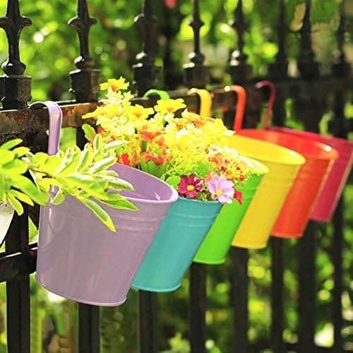 Metal Hanging Bucket Pots with Hooks, 10 cm – Pack of 10, Mixed Colours