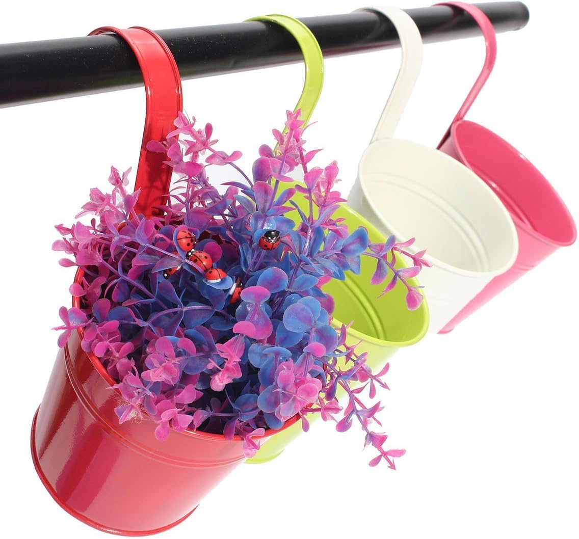 Metal Hanging Bucket Pots with Hooks, 10 cm – Pack of 10, Mixed Colours