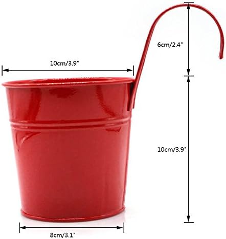 Metal Hanging Bucket Pots with Hooks, 10 cm – Pack of 10, Mixed Colours